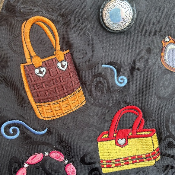 BRIGHTON Black Embroidered Shoulder Tote Handbag Purse Two Handle Zip Closure C4 - Picture 12 of 15
